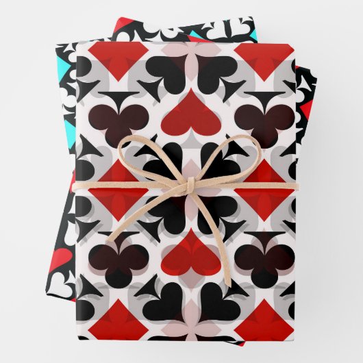 Anzug-Symbole rot, Aquamarin, schwarz und weiß - v Geschenkpapier Set (Beispiel)