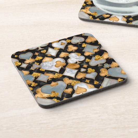 Anzug Symbole - Schwarz, Perl und Gold Getränkeuntersetzer (Linke Seite)