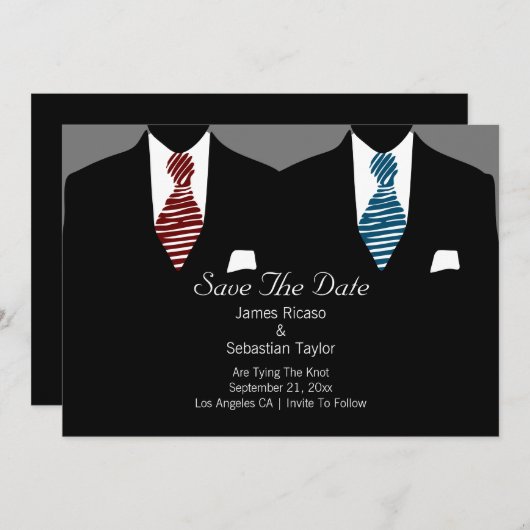 Anzug und Krawatte Gay Save the Date Hochzeit (Vorne/Hinten)