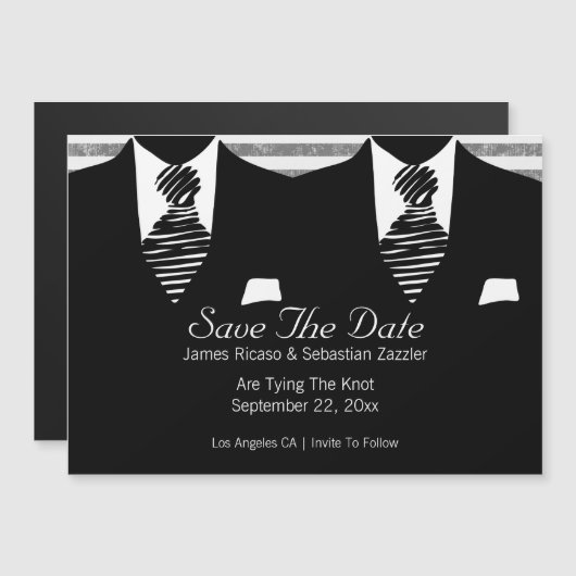 Anzug und Krawatte Gay Save the Date Hochzeit Magneteinladung (Vorne/Hinten)