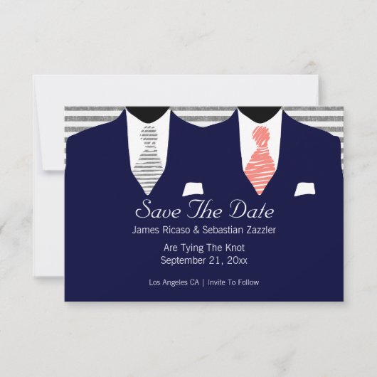 Anzug und Krawatte Gay Save the Date Hochzeitskora (Vorderseite)