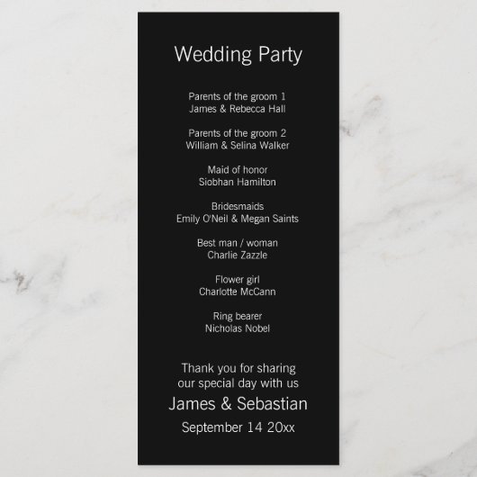 Anzug und Krawatte Gay Wedding Service Order Programm (Rückseite)