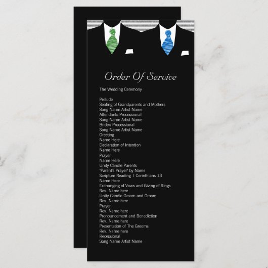 Anzug und Krawatte Gay Wedding Service Order Programm (Vorne/Hinten)
