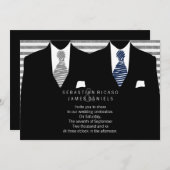 Anzug und Krawatte (grau / blau) Gay Wedding Einladung (Vorne/Hinten)