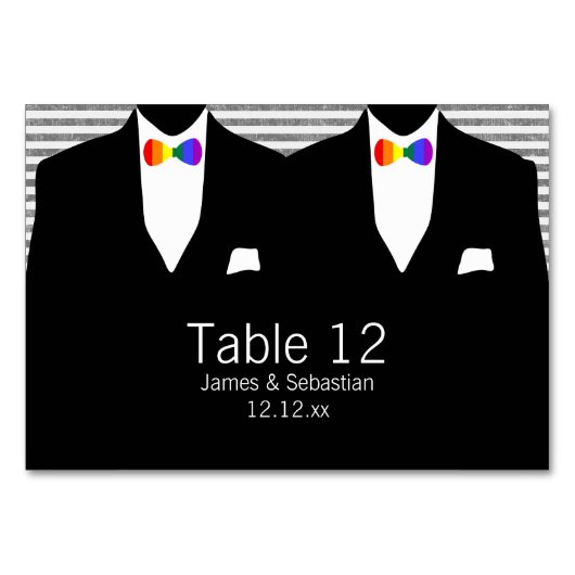 Anzug und Krawatte (Rainbow Pride) Gay Wedding Tischnummer (Vorderseite)