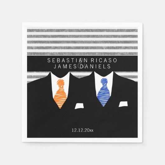 Anzug und Orange Blue Krawatte Gay Wedding Serviette (Vorderseite)
