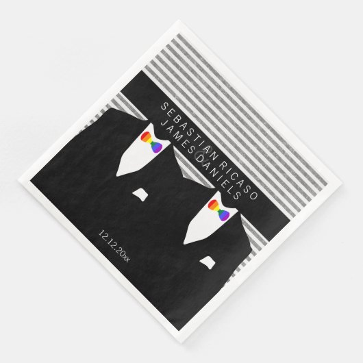 Anzug und Rainbow Bow Krawatte Gay Wedding Serviette (Ecke)
