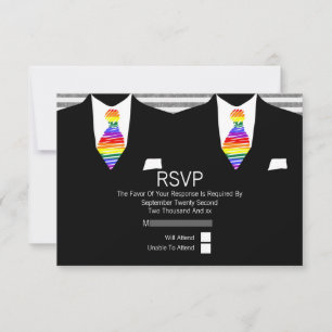 Anzug und Rainbow Krawatte Gay Wedding RSVP Karte