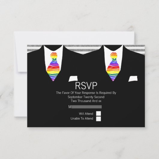 Anzug und Rainbow Krawatte Gay Wedding RSVP Karte (Vorderseite)