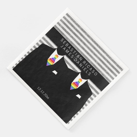 Anzug und Rainbow Krawatte Gay Wedding Serviette (Ecke)