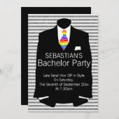 Anzug und Regenbogen Krawatte Gay Bachelor Party Einladung (Vorne/Hinten)