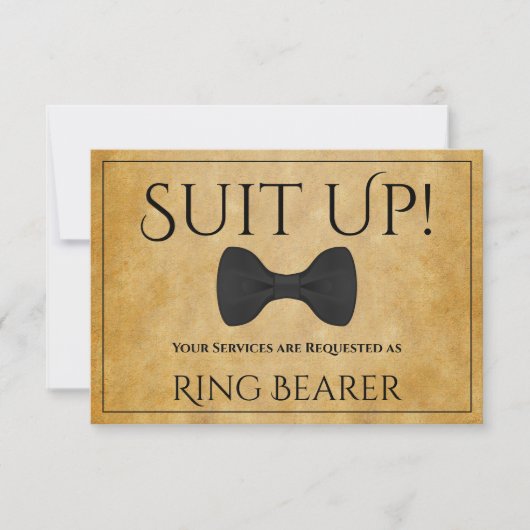 Anzug Up Be My Ring Bearer Imitats Perchcard Karte (Vorderseite)