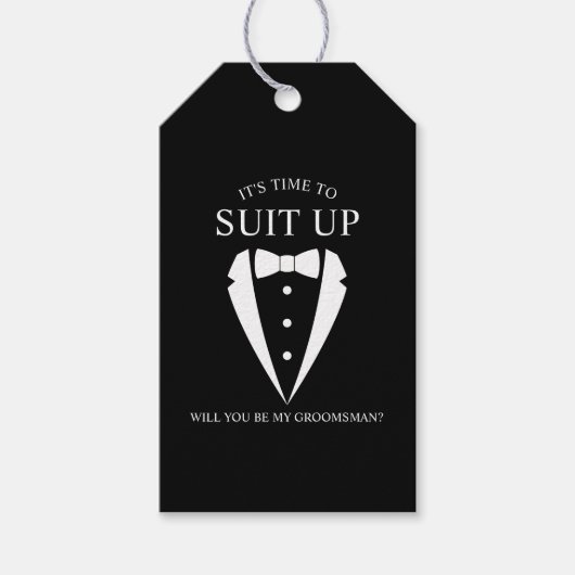 "ANZUG UP" Black Tuxedo Anzug Trauzeuge Vorschlag Geschenkanhänger (Vorderseite)