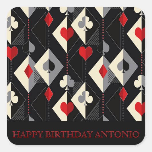 Anzug von Spielkarten im Poker. Quadratischer Aufkleber (Vorderseite)