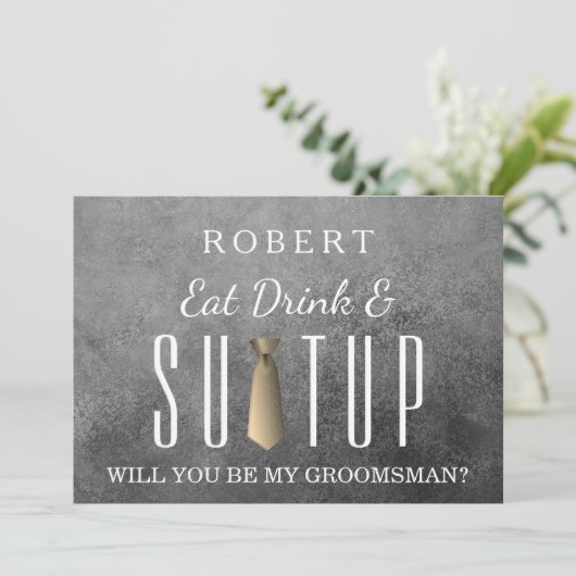 Anzug wird mein Trauzeuge sein Einladung (Stehend Vorderseite)