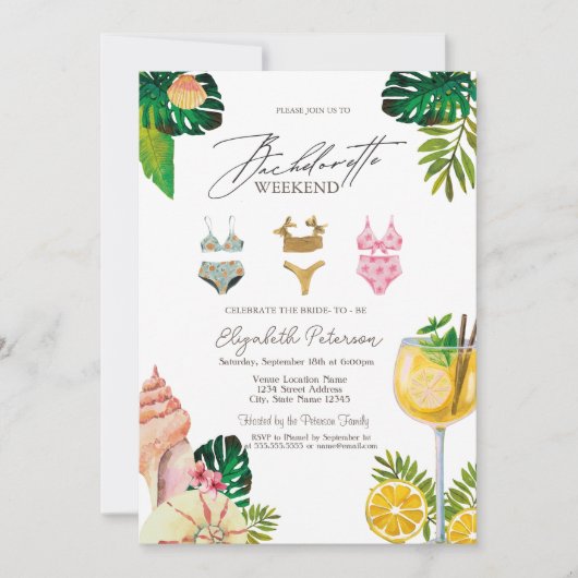 Anzüge Leaf Cocktails Junggeselinnen-Abschied Einladung (Vorderseite)