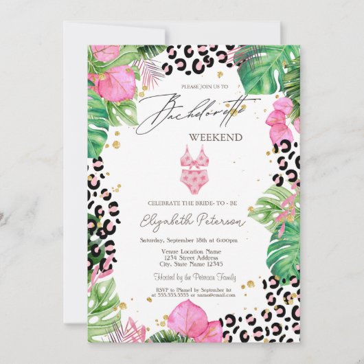 Anzüge Palm Hibiskus Junggeselinnen-Abschied Einladung (Vorderseite)