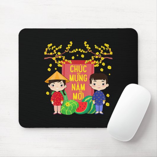 Ao Dai Kids Chuc Mung Nam Moi Vietnamese Neujahr Mousepad (Mit Mouse)