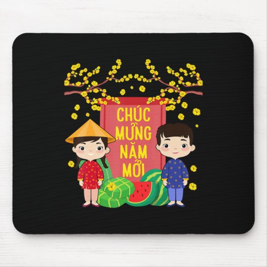 Ao Dai Kids Chuc Mung Nam Moi Vietnamese Neujahr Mousepad (Vorne)