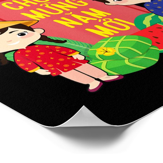 Ao Dai Kids Chuc Mung Nam Moi Vietnamese Neujahr Poster (Ecke)