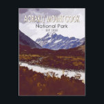 Aoraki Mount Cook Nationalpark Neuseeland Retro Postkarte<br><div class="desc">Aoraki / Mount Cook Vektor Kunstwerk Design. Aoraki / Mount Cook,  der höchste Berg Neuseelands und das gleichnamige Dorf liegen im Park.</div>