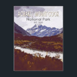 Aoraki Mount Cook Nationalpark Neuseeland Retro Postkarte<br><div class="desc">Aoraki / Mount Cook Vektor Kunstwerk Design. Aoraki / Mount Cook,  der höchste Berg Neuseelands und das gleichnamige Dorf liegen im Park.</div>