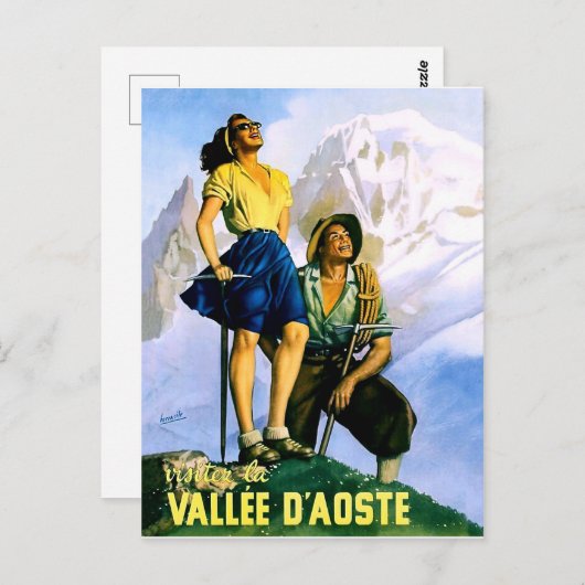 Aosta-Tal, Bergsteigerpaar.Vintage Postkarte (Vorne/Hinten)