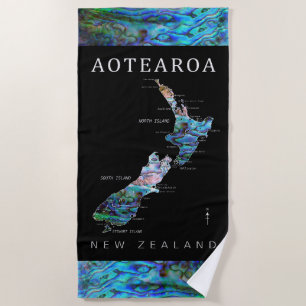 AOTEAROA NEW ZEALAND KARTE PAUA STRANDSTADT STRANDTUCH