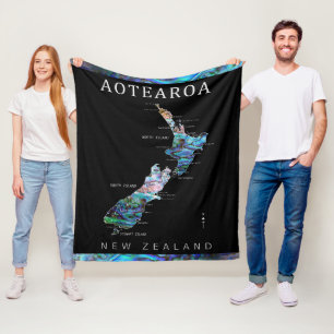 AOTEAROA NEW ZEALAND MAP PAUA DURCH BLANKET FLEECEDECKE