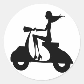 AP028 Girl Scooter Runder Aufkleber