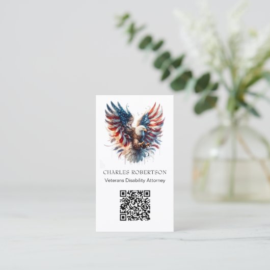 *~* AP16 Foto American Flag Bald Eagle QR Visitenkarte (Stehend Vorderseite)