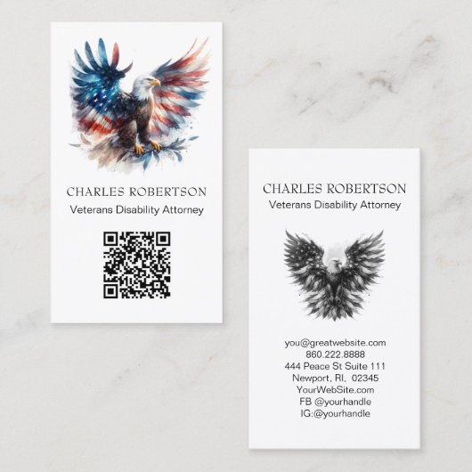 *~* AP16 - QR Foto American Flag Bald Eagle Visitenkarte (Vorne/Hinten)