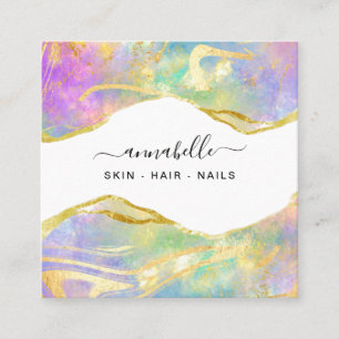 *~* AP26 Ethereal OPAL Rainbow QR Gold Glitzer  Quadratische Visitenkarte