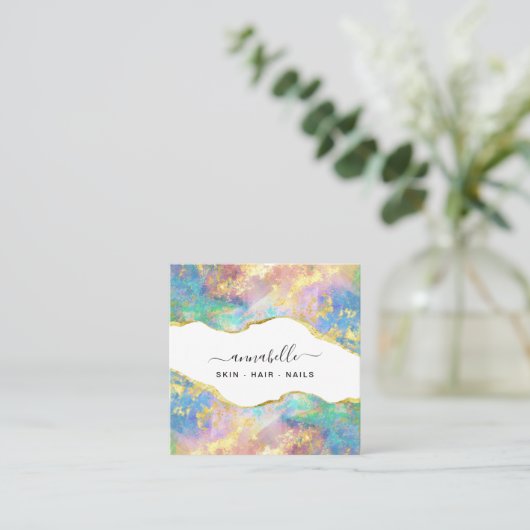 *~* AP26 OPAL Rainbow QR Gold Glitzer Ethereal Quadratische Visitenkarte (Stehend Vorderseite)