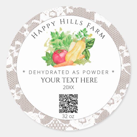 *~* AP30 DEHYDRATED Vegetables QR Logo Jar Runder Aufkleber (Vorderseite)