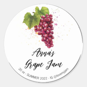 *~* AP30 GRAPE Homemade Jelly Jam Preserve Runder Aufkleber