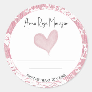 ** AP30 Lace Homemade Pink Heart Generic Runder Aufkleber