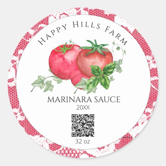 *~* AP30 Tomato QR LOGO Canning Jar Label Runder Aufkleber (Vorderseite)