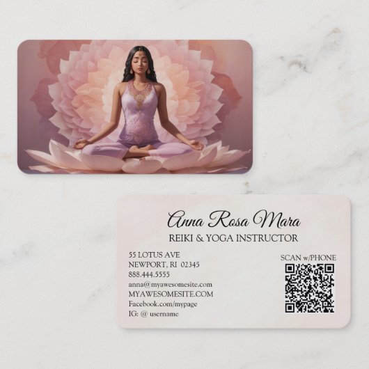 *~* AP32 Dusty Rose Pink Lotus Frau QR Mandala Visitenkarte (Vorne/Hinten)