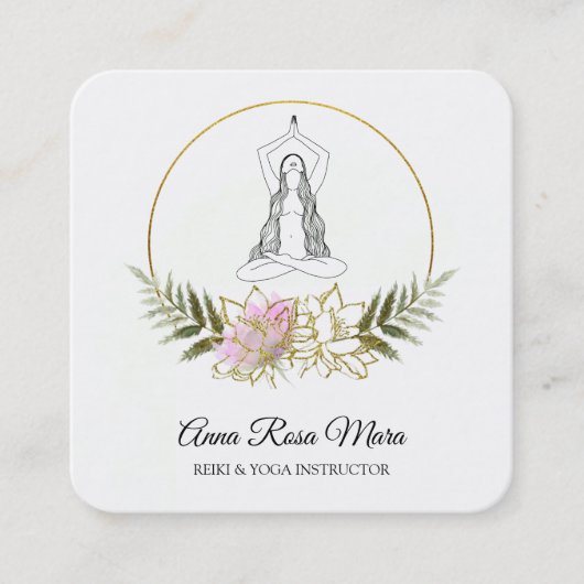 *~* AP32 Gold Pink Lotus Yoga Frauen Energie Quadratische Visitenkarte (Vorderseite)