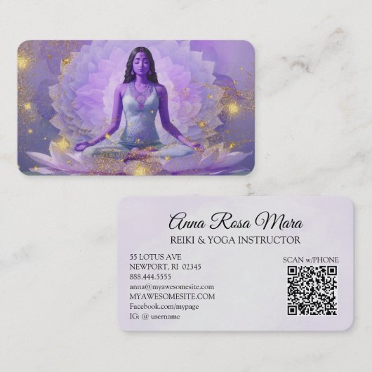 *~* AP32 Kosmischer Lavendel Lotus Frau QR Mandala Visitenkarte (Vorne/Hinten)
