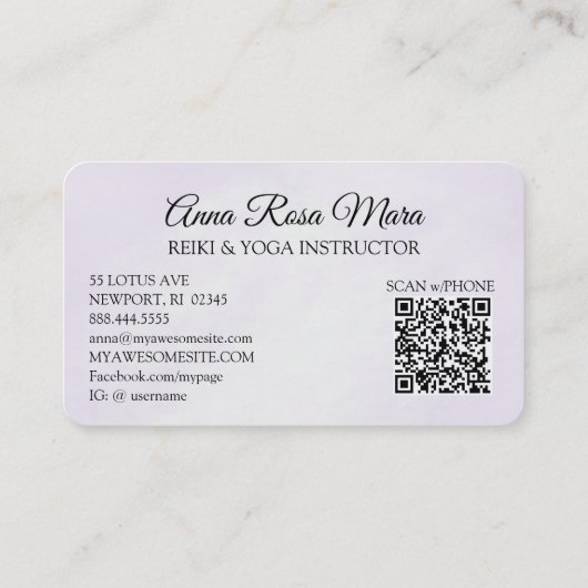 *~* AP32 Kosmischer Lavendel Lotus Frau QR Mandala Visitenkarte (Rückseite)