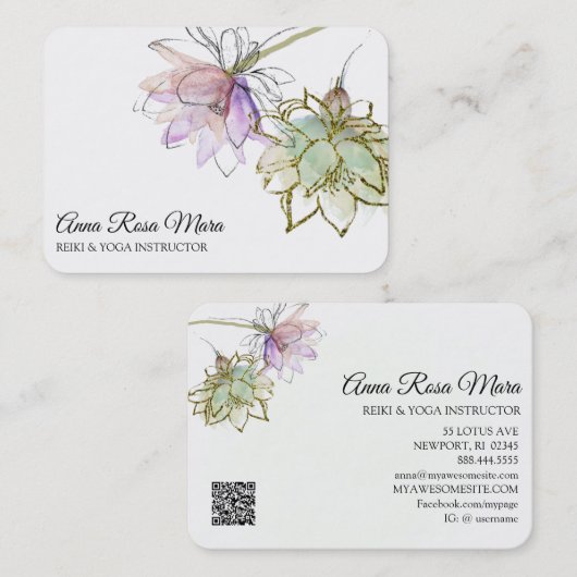 *~* AP32 Rosa Lotus LOGO Blume Zen QR Yoga Visitenkarte (Vorne/Hinten)