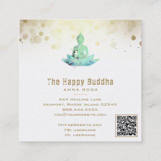 *~* AP33 Buddha QR Botanical Lotus Aqua Quadratische Visitenkarte (Rückseite)