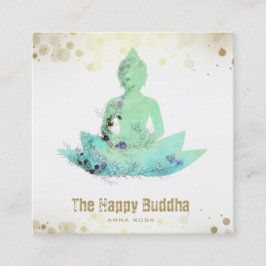 *~* AP33 Buddha QR Botanical Lotus Aqua Quadratische Visitenkarte