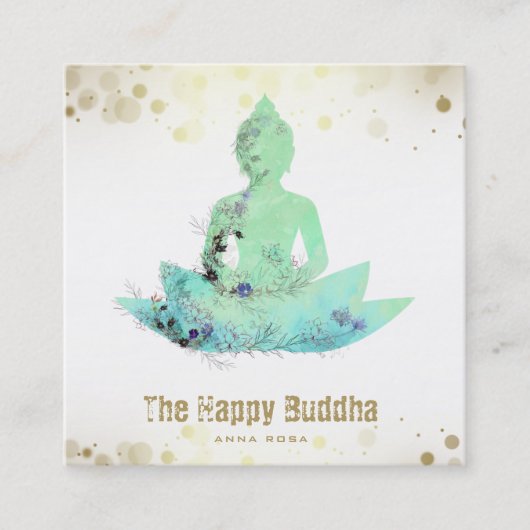 *~* AP33 Buddha QR Botanical Lotus Aqua Quadratische Visitenkarte (Vorderseite)