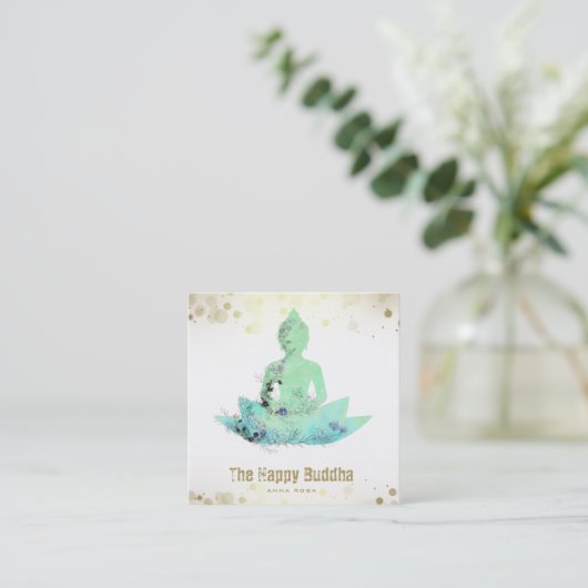 *~* AP33 Buddha QR Botanical Lotus Aqua Quadratische Visitenkarte (Stehend Vorderseite)