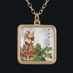 *~* AP40 Berry Vintag Retro St Nick Holly PEACE Vergoldete Kette<br><div class="desc">(Suche AP44 und auch AP40 für ähnliche Artikel ) Dark Skin St. Nikolaus Bestien Geschenke mit einem goldenen Horn Ankündigung seiner Anwesenheit. Schmuck mit Absicht (r) Holly und Rote Berries / Berry / und Heilige Nick St. Nikolaus als Nostalgisch Alte modische Retro Antique Viktorianische Vintage Santa Clause und Holly Blattwerk...</div>