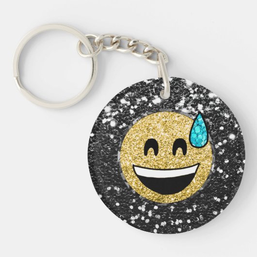 *~* AP40 Grinning QR Face Sweat Emoji Glitzer Schlüsselanhänger (Vorderseite)