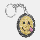 *~* AP40 Pink Tongue Side Flirting Emoji Schlüsselanhänger (Vorderseite links)